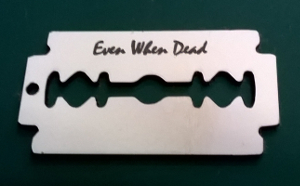 picture of engraved razor blade tag